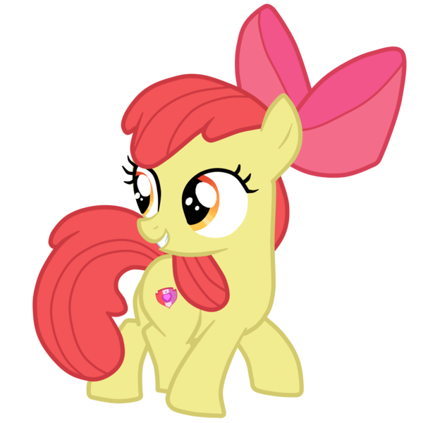 Size: 1500x1500 | Tagged: safe, artist:topaz7373, derpibooru import, apple bloom, earth pony, pony, crusaders of the lost mark, cutie mark, female, filly, grin, image, looking back, png, simple background, smiling, solo, the cmc's cutie marks, transparent background, vector