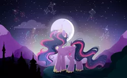 Size: 2526x1545 | Tagged: safe, artist:cinnamontee, derpibooru import, twilight sparkle, twilight sparkle (alicorn), alicorn, pony, constellation, image, jpeg, moon, night, solo