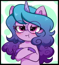 Size: 2702x3016 | Tagged: safe, artist:kittyrosie, derpibooru import, izzy moonbow, pony, unicorn, my little pony: a new generation, :t, angry, blushing, crossed hooves, cute, g5, glasses, grumpy, image, izzybetes, madorable, png