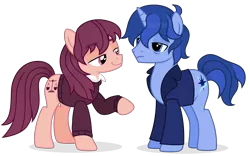 Size: 3687x2305 | Tagged: safe, artist:cirillaq, derpibooru import, oc, oc:allen, oc:james, unofficial characters only, earth pony, pony, unicorn, clothes, gay, image, male, png, simple background, stallion, sweater, transparent background