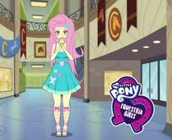 Size: 532x435 | Tagged: suggestive, derpibooru import, fluttershy, human, equestria girls, blushing, canterlot high, clothes, cute, dress, female, flower, flower in hair, image, pink hair, png, poker, spnati, strip poker, teaser, video game