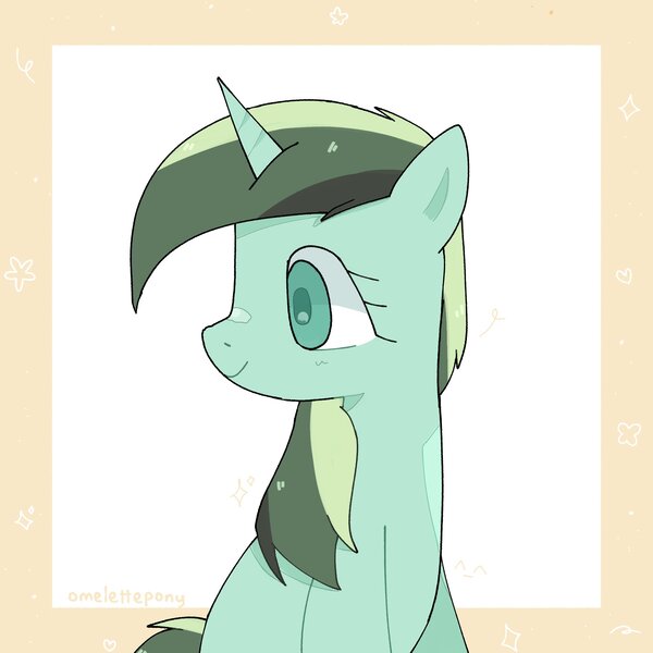 Size: 2048x2048 | Tagged: safe, artist:omelettepony, derpibooru import, oc, oc:herbal remedy, unofficial characters only, pony, unicorn, bust, female, horn, image, jpeg, sitting, smiling, solo, unicorn oc
