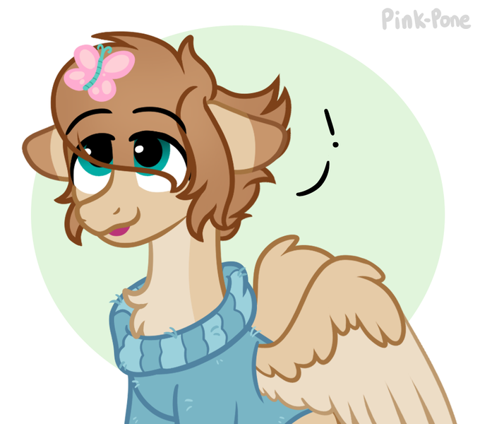 Size: 930x820 | Tagged: safe, artist:pink-pone, derpibooru import, oc, oc:benji buttons, butterfly, insect, pegasus, pony, clothes, image, male, png, solo, stallion, sweater