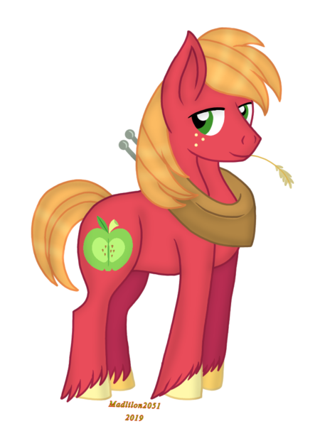 Size: 720x960 | Tagged: safe, artist:madlilon2051, derpibooru import, big macintosh, earth pony, pony, freckles, image, male, png, simple background, solo, stallion, straw in mouth, transparent background, unshorn fetlocks, yoke