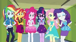 Size: 1920x1074 | Tagged: safe, derpibooru import, screencap, fluttershy, pinkie pie, rainbow dash, rarity, sci-twi, sunset shimmer, twilight sparkle, equestria girls, equestria girls series, holidays unwrapped, spoiler:eqg series (season 2), image, o come all ye squashful, png