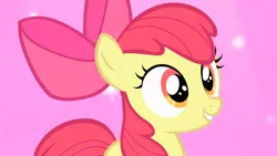 Size: 1920x1080 | Tagged: safe, derpibooru import, screencap, apple bloom, earth pony, pony, somepony to watch over me, apple bloom's bow, bow, female, filly, hair bow, image, orange eyes, png, red mane, red tail, smiling, solo, tail