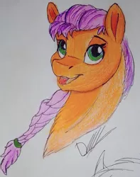 Size: 808x1024 | Tagged: safe, alternate version, artist:discbreaker100, derpibooru import, sunny starscout, earth pony, pony, my little pony: a new generation, bust, colored, g5, image, jpeg, solo, traditional art