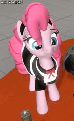 Size: 248x404 | Tagged: safe, artist:fishimira, derpibooru import, pinkie pie, earth pony, pony, 3d, animated, clothes, gif, image, maid, smiling, source filmmaker