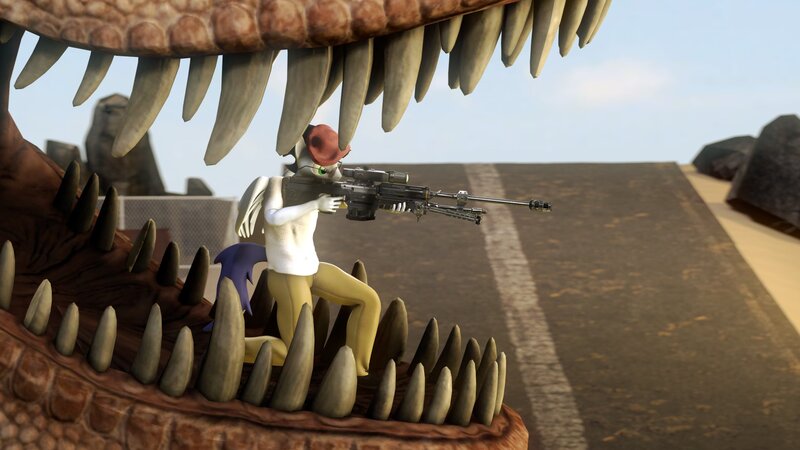 Size: 1920x1080 | Tagged: safe, artist:gunchapredsfm, derpibooru import, soarin', anthro, dinosaur, tyrannosaurus rex, fallout equestria, 3d, fallout, fallout: new vegas, gun, image, jpeg, source filmmaker, weapon