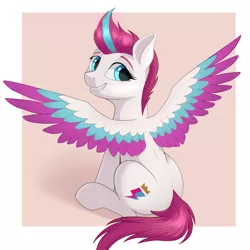 Size: 3543x3543 | Tagged: safe, artist:qwq2233, derpibooru import, zipp storm, pegasus, pony, adorazipp, cute, female, g5, image, jpeg, mare, smiling, solo, spread wings, wings