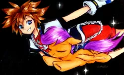 Size: 1147x697 | Tagged: safe, artist:liaaqila, derpibooru import, scootaloo, pegasus, pony, crossover, cute, image, jpeg, kingdom hearts, scootaloo can fly, scootalove, sora, sparkles