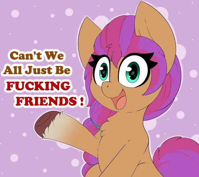 Size: 3000x2668 | Tagged: safe, artist:pegamutt, derpibooru import, sunny starscout, earth pony, pony, g5, image, jpeg, looking at you, open mouth, solo, swearing, text, vulgar