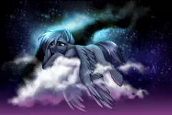 Size: 3000x2000 | Tagged: safe, artist:not-ordinary-pony, derpibooru import, oc, oc:night flash, unofficial characters only, pegasus, pony, cloud, derpibooru exclusive, female, image, lying down, lying on a cloud, mare, night, night sky, on a cloud, png, sad, sky, solo, tired