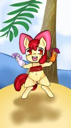 Size: 720x1290 | Tagged: suggestive, artist:ei low, artist:loa1123, derpibooru import, apple bloom, scootaloo, sweetie belle, earth pony, pony, adorabloom, belly button, bikini, bipedal, clothes, cute, cutie mark crusaders, female, filly, image, island, jpeg, puppet, sock puppet, swimsuit, thong swimsuit