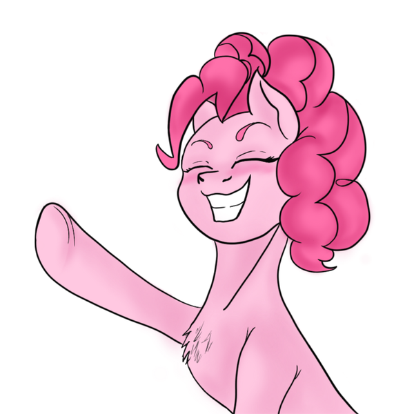 Size: 2100x2100 | Tagged: safe, artist:dbzxking, derpibooru import, pinkie pie, earth pony, pony, chest fluff, colored, cute, diapinkes, eyes closed, female, grin, happy, image, pinkie being pinkie, png, raised hoof, shading, simple background, sitting, smiling, white background