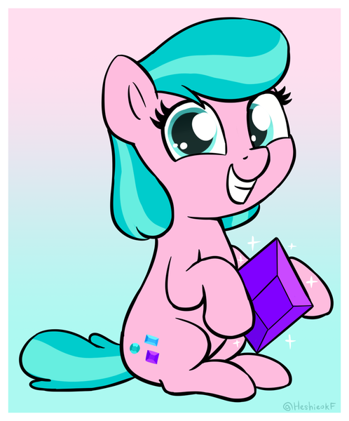 Size: 1060x1276 | Tagged: safe, artist:heretichesh, derpibooru import, aquamarine, earth pony, pony, female, filly, gem, grin, image, png, smiling, solo