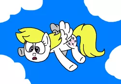 Size: 893x623 | Tagged: safe, artist:brobbol, derpibooru import, surprise, pegasus, pony, fanfic:the pony who could fly, aaaaaaahhhhh, cloud, cloudy, falling, female, g1, g1 to g4, g4, generation leap, image, mare, open mouth, png, screaming, sky, surprise can fly, surprise can't fly, this will end in property damage
