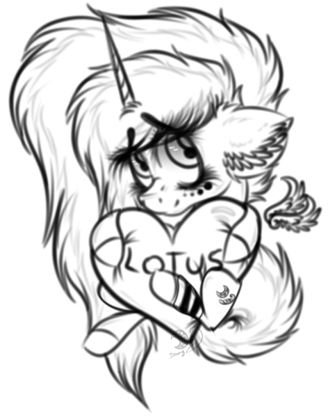 Size: 861x1095 | Tagged: safe, artist:beamybutt, derpibooru import, oc, oc:moonbeam, unofficial characters only, alicorn, pony, alicorn oc, ear fluff, eyelashes, female, floating wings, heart, heart pillow, horn, image, lineart, mare, monochrome, pillow, png, simple background, solo, transparent background, wings