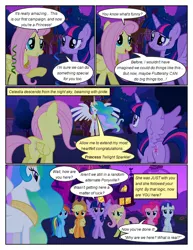 Size: 612x792 | Tagged: safe, artist:newbiespud, derpibooru import, edit, edited screencap, screencap, applejack, fluttershy, pinkie pie, rainbow dash, rarity, twilight sparkle, twilight sparkle (alicorn), alicorn, earth pony, pegasus, pony, unicorn, comic:friendship is dragons, magical mystery cure, comic, dialogue, eyelashes, female, horn, image, mane six, mare, outdoors, peytral, png, raised hoof, screencap comic, smiling, spread wings, wings