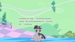 Size: 1920x1080 | Tagged: safe, artist:wardex101, derpibooru import, the return of harmony, background, bad end, chaos, crying, discorded, discorded landscape, discorded twilight, floating island, green sky, image, png, sad, scenery, vector