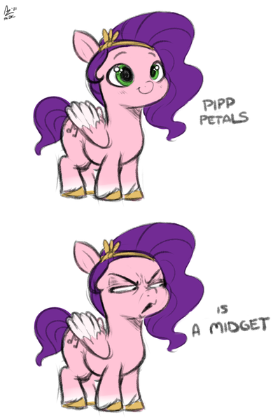 Size: 2600x4000 | Tagged: safe, artist:aer0 zer0, derpibooru import, pipp, pipp petals, pegasus, pony, g5, adorapipp, cute, faic, female, headband, image, mare, pipp is not amused, pipp is short, png, smiling, smol, solo, unamused, unshorn fetlocks