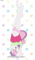 Size: 2245x3773 | Tagged: suggestive, artist:tolpain, banned from derpibooru, ponybooru import, sweetie belle, anthro, plantigrade anthro, barefoot, belly button, clothes, feet, female, handstand, image, lolicon, panties, panty shot, png, polka dot background, polka dots, skirt, solo, underage, underwear, upside down, upskirt