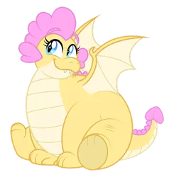 Size: 1280x1344 | Tagged: safe, artist:aleximusprime, derpibooru import, oc, oc:buttercream the dragon, dragon, flurry heart's story, aleximusprime is trying to murder us, chubby, cute, dragoness, dragon oc, fat, female, floating eyebrows, image, plump, png, sitting, smiling, solo, spread wings, wings