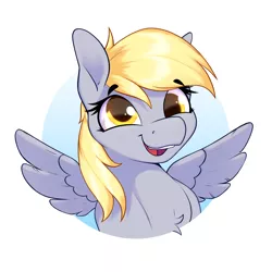 Size: 1800x1800 | Tagged: safe, artist:aquaticvibes, derpibooru import, derpy hooves, pegasus, pony, bust, chest fluff, cute, derp, derpabetes, image, open mouth, open smile, png, portrait, simple background, smiling, solo, spread wings, white background, wings