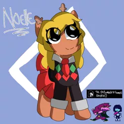 Size: 2397x2388 | Tagged: safe, artist:juanluuis8, derpibooru import, ponified, pony, background, deltarune, god fucking damnit kris where the fuck are we, hair, i don't have more details sorry :), image, kris, meme, noelle holiday, png, susie