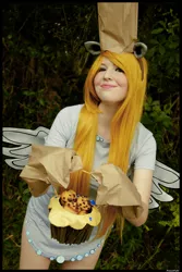 Size: 3456x5184 | Tagged: safe, artist:krazykari, derpibooru import, derpy hooves, human, clothes, cosplay, costume, image, irl, irl human, nightmare night costume, paper bag, paper bag wizard, photo, png, solo