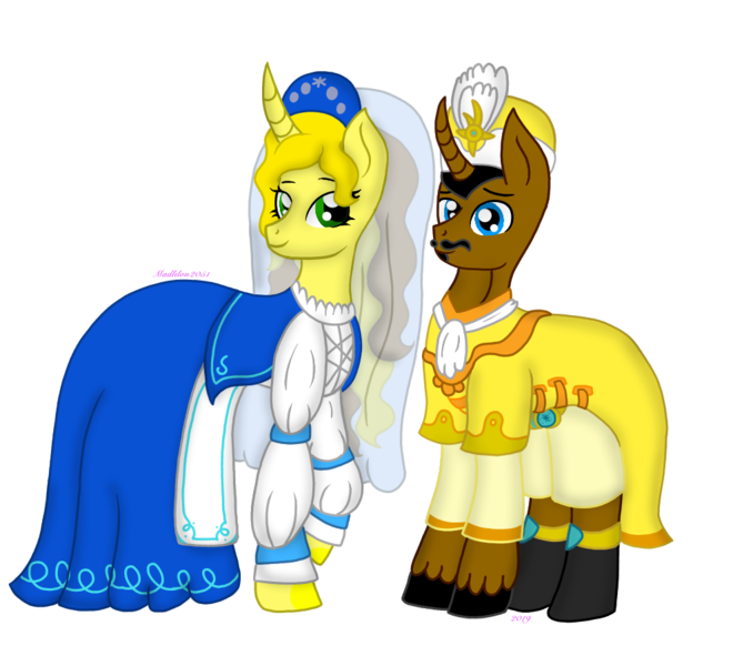 Size: 990x900 | Tagged: safe, artist:madlilon2051, derpibooru import, oc, unofficial characters only, pony, unicorn, chest fluff, clothes, dress, female, hat, horn, image, male, mare, png, raised hoof, simple background, smiling, stallion, transparent background, unicorn oc, unshorn fetlocks