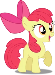 Size: 768x1040 | Tagged: safe, artist:reynardadiputra, derpibooru import, apple bloom, earth pony, pony, apple bloom's bow, bow, female, filly, hair bow, image, open mouth, open smile, orange eyes, png, raised hoof, red mane, red tail, shadow, simple background, smiling, solo, standing, tail, transparent background, vector