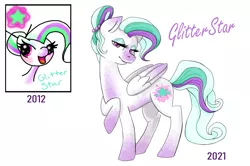 Size: 3855x2567 | Tagged: safe, artist:strutenel, derpibooru import, oc, oc:glitter star, unofficial characters only, pegasus, pony, comparison, draw this again, female, image, jpeg, redraw, simple background, solo, white background