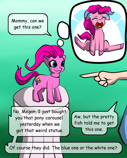 Size: 1400x1750 | Tagged: safe, artist:hipper-reed, derpibooru import, idw, pinkie pie, earth pony, human, pony, spoiler:comic, spoiler:comic78, bad end, crying, female, gradient background, image, inanimate tf, png, sad, thought bubble, toy, transformation