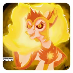 Size: 2250x2250 | Tagged: safe, artist:jearknds, derpibooru import, daybreaker, alicorn, pony, female, fire, image, jpeg, solo