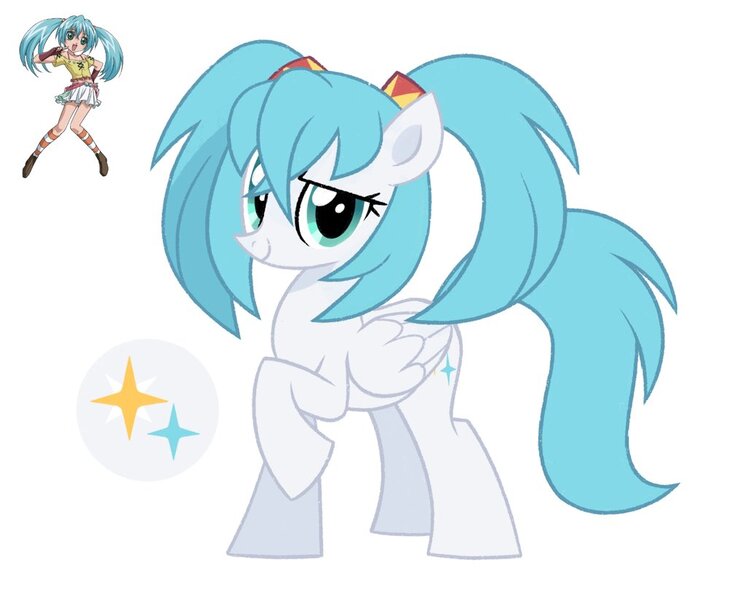 Size: 1024x823 | Tagged: safe, artist:qxerow, derpibooru import, ponified, pegasus, pony, anime, bakugan, female, image, jpeg, mare, pigtails, simple background, solo, white background