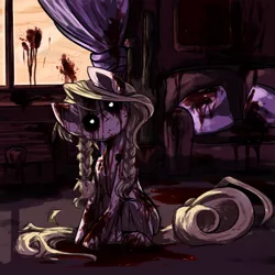 Size: 1861x1861 | Tagged: grimdark, artist:lixthefork, derpibooru import, oc, unofficial characters only, earth pony, pony, black sclera, blood, braid, braided pigtails, female, heart eyes, image, png, solo, wingding eyes