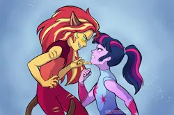 Size: 3129x2076 | Tagged: safe, artist:m-al, derpibooru import, sunset shimmer, twilight sparkle, cat, equestria girls, cat ears, catgirl, catra, claws, clothes, crossover, female, high res, image, lesbian, png, ponytail, she-ra, she-ra and the princesses of power, shipping, sunsetsparkle, tail