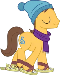Size: 2471x3087 | Tagged: safe, artist:frownfactory, derpibooru import, caramel, earth pony, pony, tanks for the memories, background pony, brown mane, brown tail, clothes, eyes closed, hat, high res, image, male, png, scarf, simple background, smiling, solo, stallion, tail, transparent background, vector, winter hat, winter outfit, winter scarf