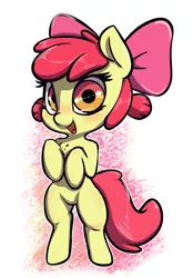 Size: 1664x2384 | Tagged: safe, artist:nottrevbe, derpibooru import, apple bloom, earth pony, pony, alternate hairstyle, bipedal, blushing, female, filly, image, pigtails, png, solo