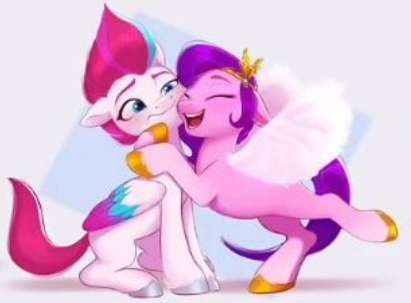 Size: 820x604 | Tagged: safe, artist:imalou, derpibooru import, pipp petals, zipp storm, my little pony: a new generation, spoiler:my little pony: a new generation, concept art, cropped, female, g5, hug, image, jpeg, siblings, sisters