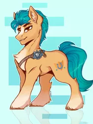 Size: 2304x3072 | Tagged: safe, artist:arlekinarts, derpibooru import, hitch trailblazer, earth pony, pony, my little pony: a new generation, spoiler:my little pony: a new generation, badge, g5, image, male, png, sheriff, simple background, smiling, solo, stallion