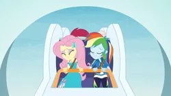 Size: 3410x1920 | Tagged: safe, derpibooru import, screencap, fluttershy, rainbow dash, equestria girls, equestria girls series, rollercoaster of friendship, clothes, cutie mark, cutie mark on clothes, eyes closed, female, geode of fauna, geode of super speed, hairpin, high res, hoodie, image, jewelry, jpeg, magical geodes, necklace, roller coaster, smiling