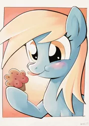 Size: 4093x5787 | Tagged: safe, artist:konanachi, derpibooru import, derpy hooves, pegasus, pony, blushing, female, food, image, muffin, png, solo