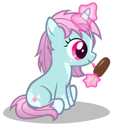 Size: 3180x3540 | Tagged: safe, artist:strategypony, derpibooru import, oc, unofficial characters only, pony, unicorn, eating, female, filly, food, glow, glowing horn, horn, ice cream, image, licking, magic, png, simple background, sitting, telekinesis, tongue out, transparent background, unicorn oc