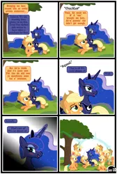 Size: 3255x4838 | Tagged: suggestive, artist:gutovi, derpibooru import, applejack, applejack (g1), princess luna, alicorn, earth pony, pony, comic:why me!?, alternate ending, clone, comic, dream, dream realm, female, generation leap, generational ponidox, hat, horn, image, jackletree, lesbian, lunajack, lying down, magic, multeity, on floor, png, pony pile, prone, shipping, show accurate, tree