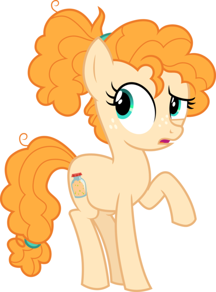 Size: 3000x4059 | Tagged: safe, artist:cloudyglow, derpibooru import, pear butter, earth pony, pony, the perfect pear, .ai available, confused, female, high res, image, open mouth, png, raised hoof, simple background, solo, teenager, transparent background, vector