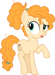Size: 3000x4059 | Tagged: safe, artist:cloudyglow, derpibooru import, pear butter, earth pony, pony, the perfect pear, .ai available, confused, female, high res, image, open mouth, png, raised hoof, simple background, solo, teenager, transparent background, vector