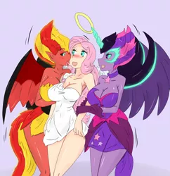 Size: 1975x2039 | Tagged: suggestive, artist:ciriliko, derpibooru import, fluttershy, sci-twi, sunset shimmer, twilight sparkle, equestria girls, angel costume, blushing, breasts, busty fluttershy, busty sci-twi, busty sunset shimmer, busty twilight sparkle, cleavage, clothes, commission, costume, drool, embarrassed, female, females only, halloween, halloween costume, halo, holiday, image, jpeg, lesbian, licking, licking cheeks, midnight sparkle, open mouth, open smile, restrained, shipping, smiling, stupid sexy fluttershy, sunset satan, sunshyne, tongue out, white dress