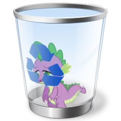 Size: 256x256 | Tagged: safe, derpibooru import, spike, dragon, abuse, green eyes, image, into the trash it goes, male, open mouth, op is a duck, png, recycle bin, sad, simple background, solo, spikeabuse, transparent background, trash can